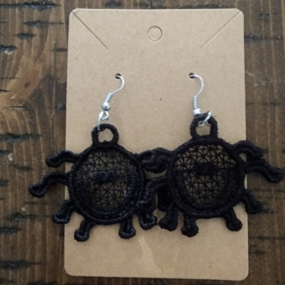 Handmade Jewelry - Black Lace Spider Earrings-Halloween Lace Earrings-Hypoallergenic Earrings